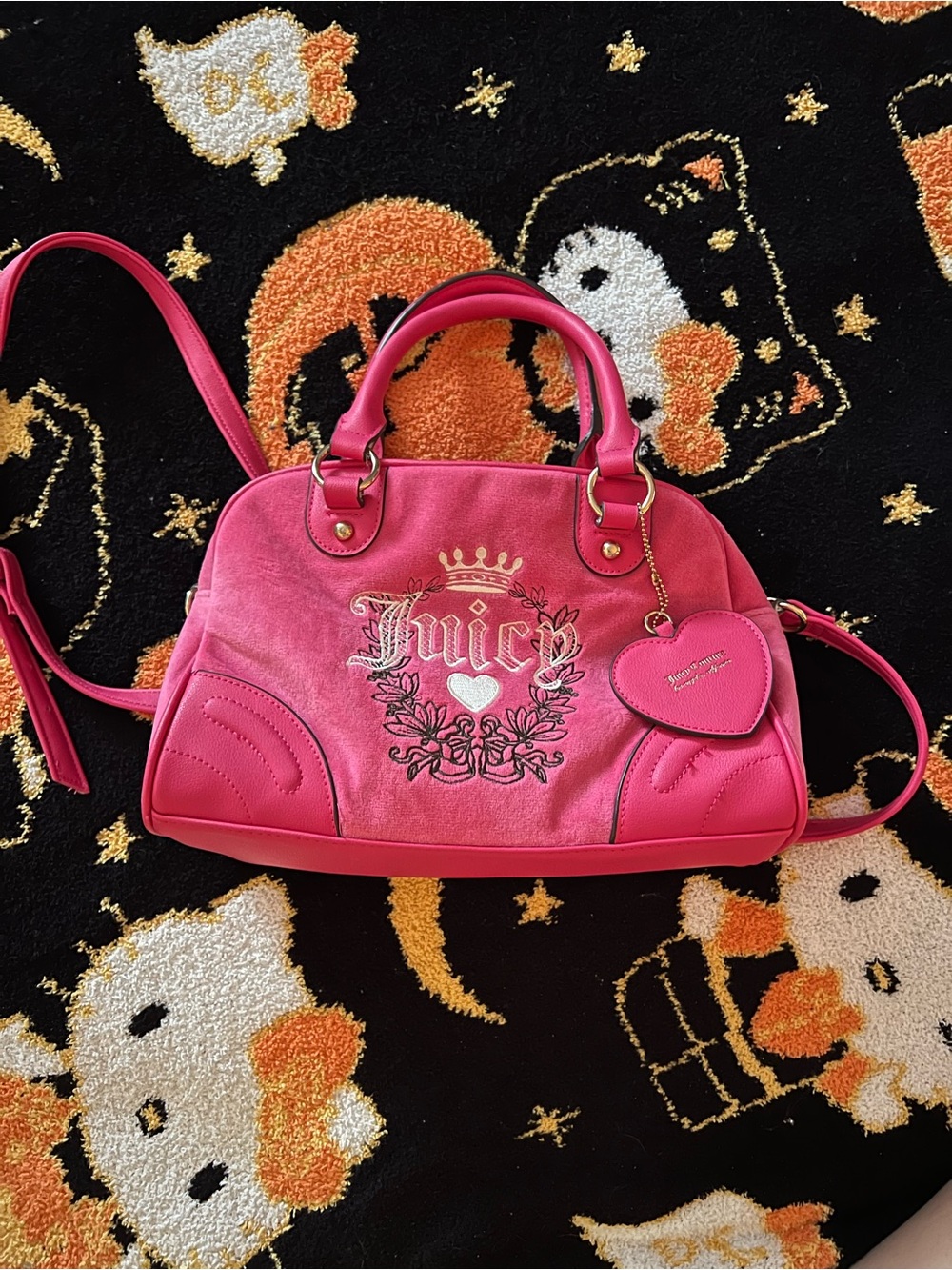 Juicy Couture Hot Pink Velvet Satchel with Heart Charm